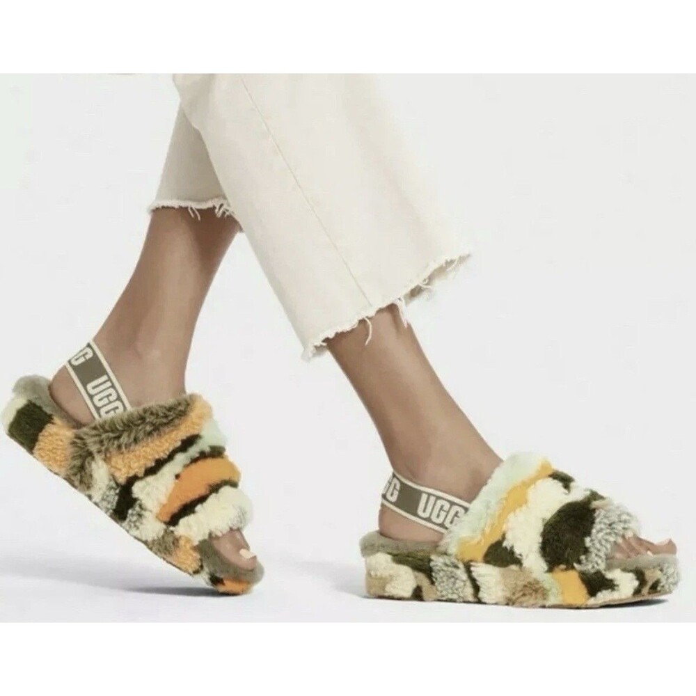 Ugg Fluff Yeah Slide Slipper Sandals 1118164 Olive Cali  Women’s Sz 8